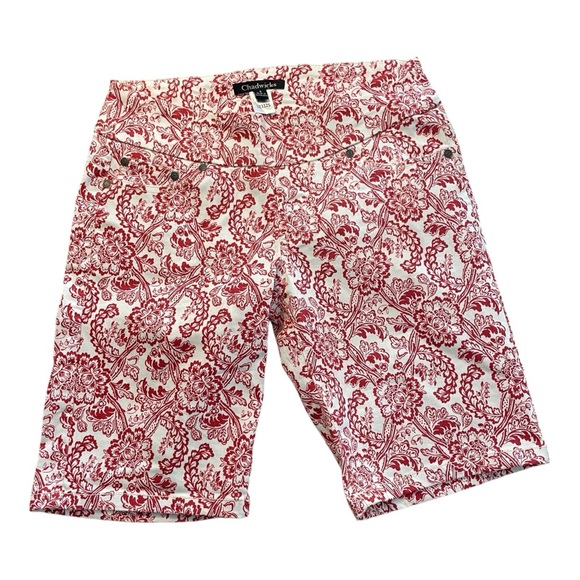 Chadwicks Capri Short Womens 4 Red White Floral Pull On Stretch Pockets Mid Rise - Picture 6 of 9